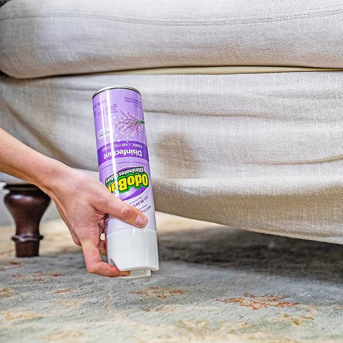 OdoBan Ready-to-Use Disinfectant and Harsh Aroma Eliminator, Set of 2, 14.6 Ounce 360-Degree Continuous Spray Fabric/Air Freshener and 1 Gallon Multi-Purpose Cleaning Concentrate, Lavender Scent