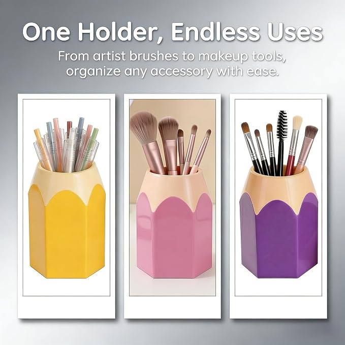6pcs Pencil Shaped Pen Holders, Cute Desktop Pencil Cup & Makeup Brush Container - Creative Stationery Storage Organizer for Office & Home Decor, Durable Pen Cups, Colorful Containers