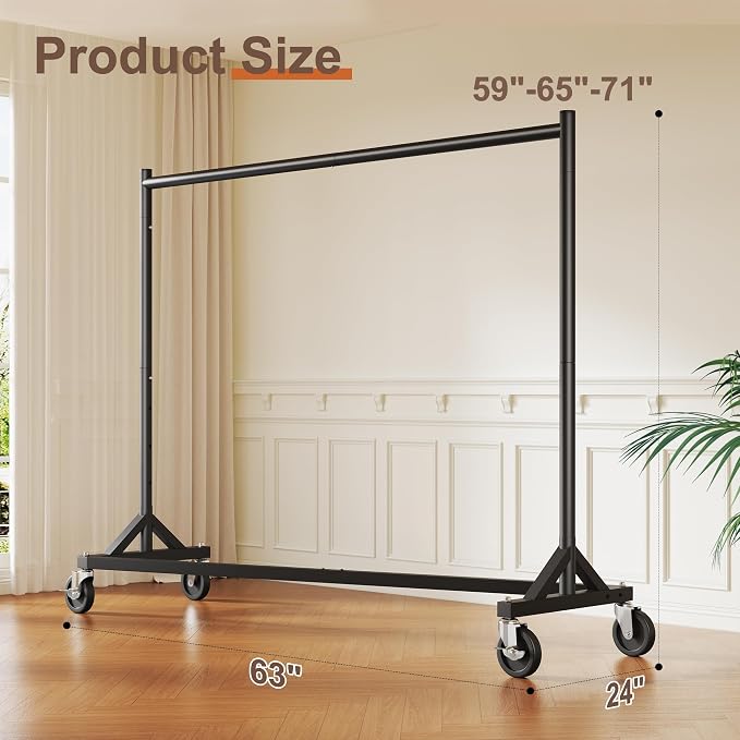 HOKEEPER Z Rack for Clothes Heavy Duty Clothing Rack Hold 500 LBS Commercial Garment Rack with Wheels Rolling Portable Clothes Rack for Bedroom, Laundry Room, Balcony 24"D x 63"W x 71"H, Black 2 Packs