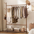 Yoobure Solid Wood Clothing Rack - Rolling Clothes Rack with Wheels, 4-in-1 Coat Rack with Pants Rack & Shelf, Freestanding Clothing Racks for Hanging Clothes, Garment Rack for Closet Bedroom Entryway