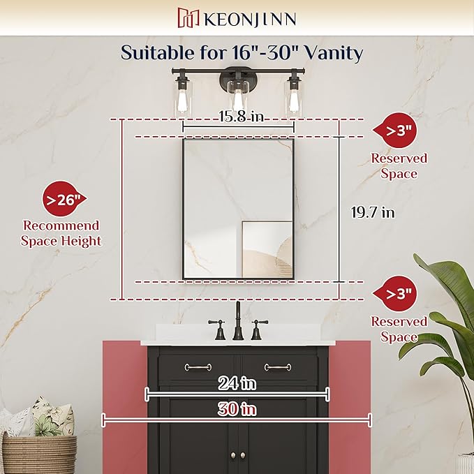 Keonjinn Black Bathroom Mirror 16 x 20 Inch, Metal Framed Small Black Mirror, Rectangular Wall Mount Mirrors Square Corner, Modern Farmhouse Bathroom Vanity Mirrors for Over Sink(Horizontal/Vertical)