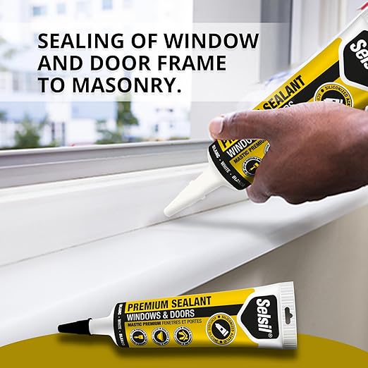Selsil Siliconized Super Acrylic Latex Sealant, Indoor & Outdoor Paintable Caulk - Flexible, Weather & Moisture Resistant, White Caulking for Baseboards, Windows, Doors & More - 5.5 oz (160 ml)
