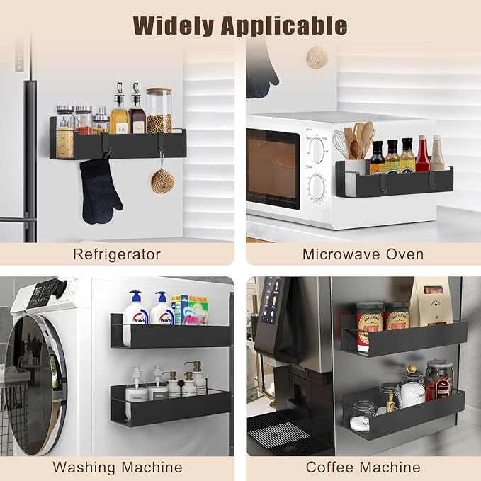 2 Pack Magnetic Storage Rack - Cup Holder for Stanley 30oz & Spice Organizer with Detachable 4 Hooks, for Fridge Cabinet Kitchen