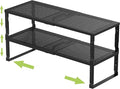 Jojocross Expandable Adjustable Stackable Kitchen Organizer, Spice Rack,Metal Pantry Storage Shelves Racks,Counter Shelf for Cabinets, Countertop, Cupboard (2 Packs/Large/Black)