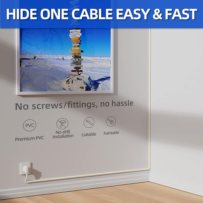 Delamu Beige Cord Hider, Cord Covers for 1 Wire on Wall, Mini Size Wire Covers for Cords on Wall, Paintable Cable Cover Raceway to Hide Speaker Wire, Ethernet Cable, W 0.48in H 0.30in