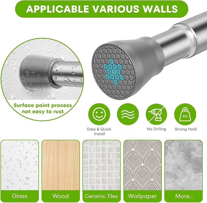 Tension Curtain Rod Silver Tension Rods 28 to 48 Inch Curtain Rods No Drilling White Spring Adjustable Rod Expandable Pressure Tension Rods for Windows Closet