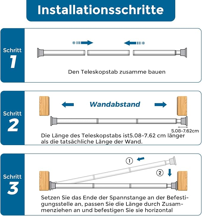 AIZESI Tension Curtain Rod 18-36 inch，2Pcs Adjustable Tension Rod Black Curtain Tension Rod No Drilling Small Tension Rod Spring Tension Curtain Rod