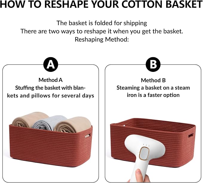 MiniArk Large Storage Baskets for Shelves, 17 x 13 x 7.5” Closet Organizers Bins for Clothes Blanket Towels, Baby Nursery, Toy Baskets Box, Woven Rope Baskets, 2 Packs Oxide Red