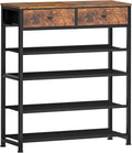 usikey Shoe Rack, 5 Tier Shoe Storage Organizer with 2 Drawers, Metal Shoe Shelf for 12-16 Pairs of Shoes, with 4 Oxford Fabric Shelves and Wooden Top, Shoe Stand for Closet Entryway, Rustic Brown