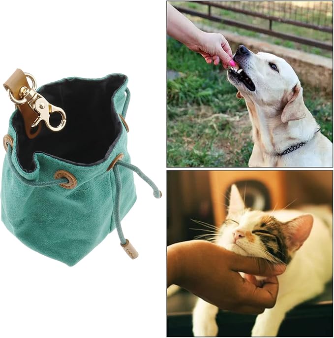 Create idea Dog Treat Pouch Cleanable Dog Treat Training Bag with Clip and Drawstring Pet Snack Bag Food Storage for Dog Training Outdoor Activities Walking Green