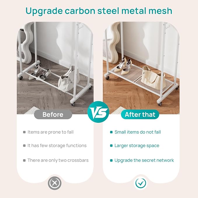 SINGAYE Wardrobe Standing Closet Clothing Rack With Shelf Hanging Clothes | Wardrobe Open Compact Small Metal Garment Hanger Stand Alone Free Standing Black Closet Rack Storage Organizer Heavy Duty