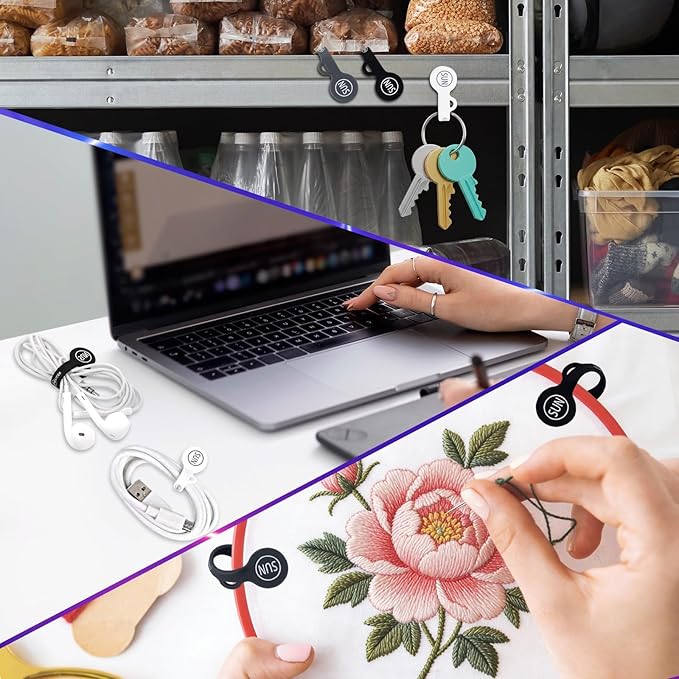 SUNFICON 10 Pack Earbuds Cords Organizers Magnetic Cable Clips Organizers Bookmark Clips Whiteboard Noticeboard Fridge Magnets USB Cable Manager Keeper for Home Kitchen Office School,Gray White Black