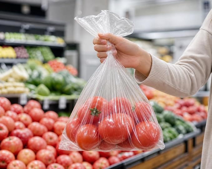 Plastic Produce Bags for Food Storage - 12"x20" Clear Grocery Bag for Fruits, Vegetables, Bread - Easy Peel-Off Design, Continuous Roll, 1.75" Core, Pack of 720 Bags [2 rolls]