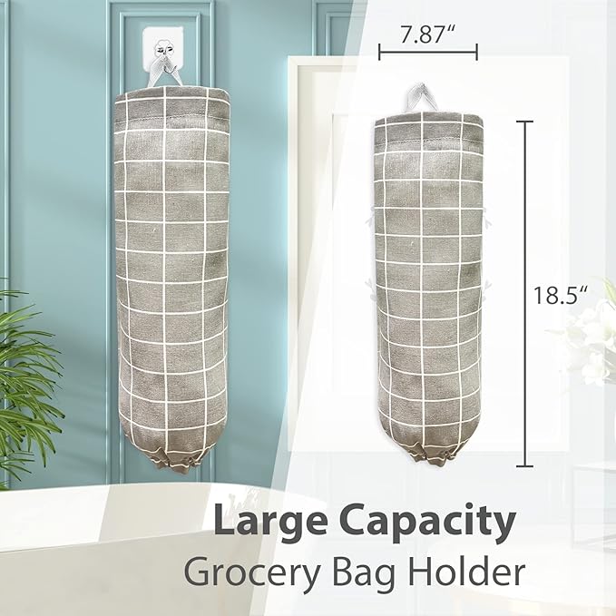 SYIPO Plastic Bag Holder, Reusable Grocery Bag Organizer, Wall Mount, Plaid Grey, 1 Pack, 15.7in x 9.8in