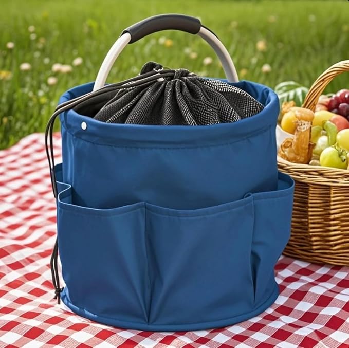 Garden Tool Bucket Organizer, Bucket Tool Organizer,5 Gallon with Aluminum Handle, Multi Side Pockets Portable Storage Caddy for Gardening Camping Car Wash (Green, Open Top)