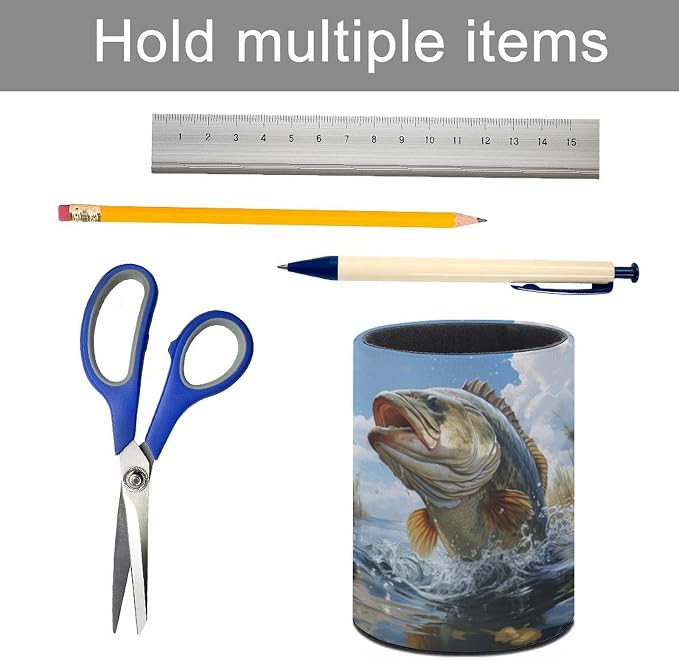Bass Fish Pen Holder Pencil Cup for Desk Organizer | Cute Makeup Brush Holder PU Multifunctional Office Suppliesfor Decor Home Classroom School
