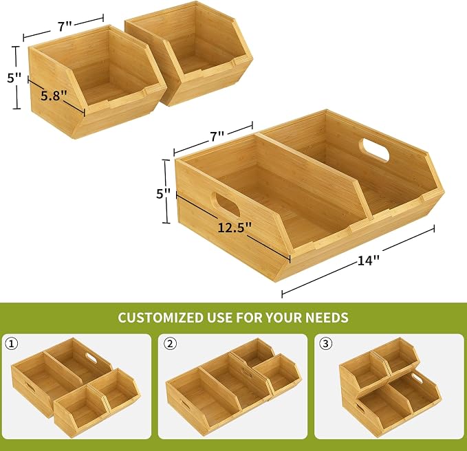 Bamboo Pantry Storage Bins, Potato and Onion Storage Bin for Countertop, Pantry Organizers and Storage Bins for Vegetables