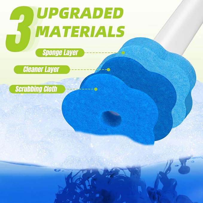Disposable Toilet Brush, Extended Handle with 48 Cleaner Refills, Toilet Brush for Toilet Bowl Cleaners, Bathroom Cleaning
