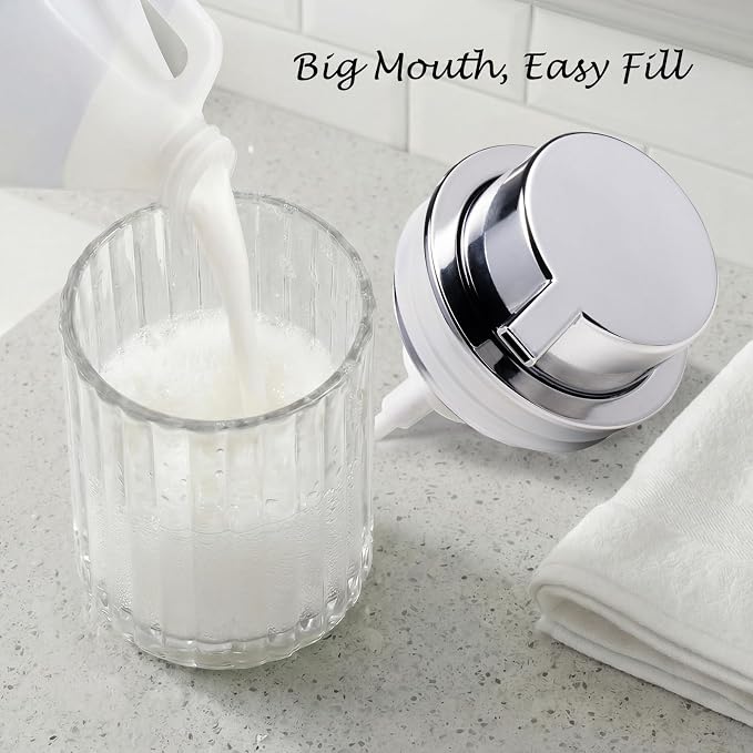 Amolliar Foaming Soap Dispenser, Plastic Pump Clear Glass Soap Dispenser, 8OZ Refillable Hand Soap Dispenser for Bathroom, Kitchen, Bath, Soap Pump Bottle for Liquid or Lotion Dispenser(Silver 2 Pack)