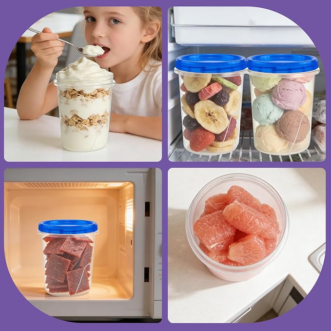 6 Pack Freezer Containers with Screw On Lids, 32 Oz Stackable Reusable Plastic Storage Container, Airtight Plastic Food Storage Containers with Twist Top Lids for Food Soup Jello Sauce