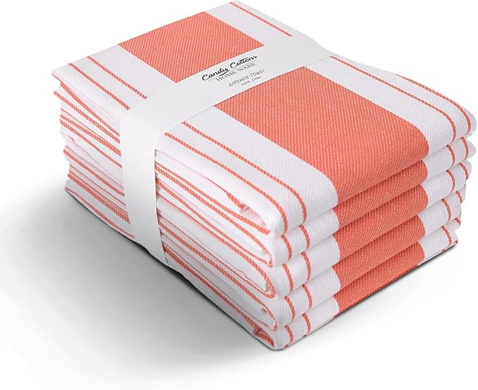 Stripe Kitchen Towels Decor Mordern Design Centreband Tea Dish Towels Boho Stripe Absorbent Festive Gift Set of 6 Pantry Reusable Kitchen Dish Towel|Easter Spring Decor 18x28 Inch Coral