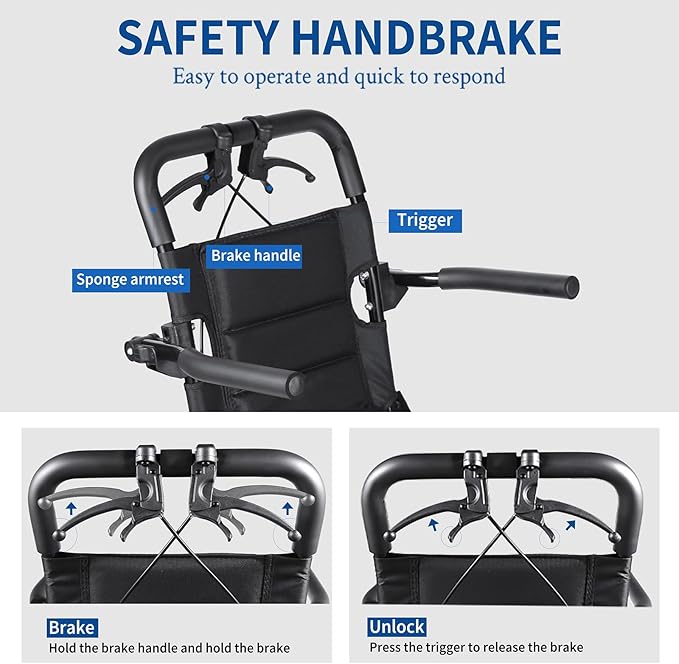Wheelchairs for Adults,Transport Wheelchair Lightweight Foldable,Portable Wheel Chair Easily fits in The Trunk，The Stable Frame can Support 220 pounds.Suitable for Seniors, and Children.