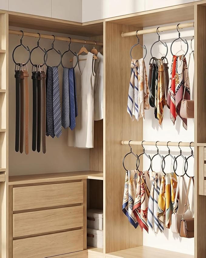 Supforce 4 Pack Belt Hanger, 360° Swivel Belt Hanger for Closet, Belt Organizer for Closet, Holds Ties, Scarves, Bags, Hat & Accessories, Black