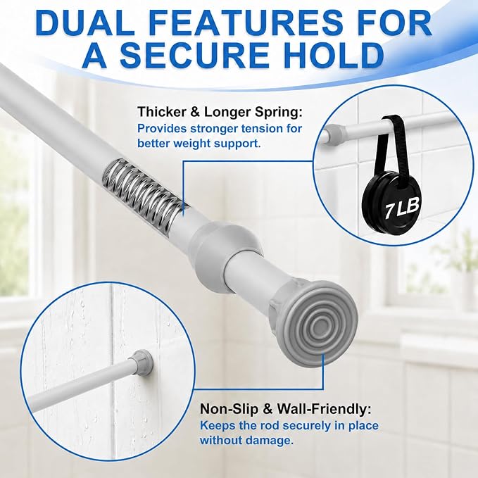 2 Pack Tension Curtain Rod 15.7-28 Inch, Small Short Adjustable Extendable Spring Loaded Rods for Windows Cabinet Blinds Closet Bedroom Kitchen Bathroom Door No Drilling, Silver