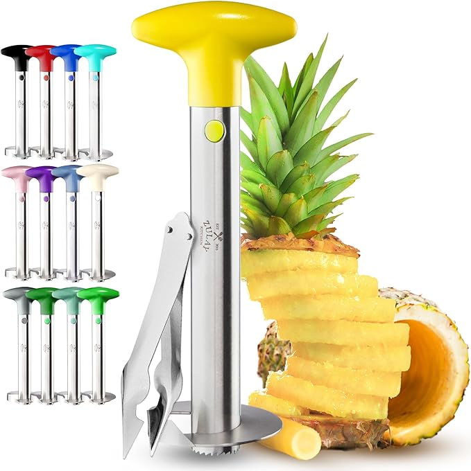 Zulay Kitchen Stainless Steel Pineapple Corer & Slicer – Heavy Duty Pineapple Cutter & Eye Removal Tool – Effortless Core Remover Tool with Sharp Reinforced Blade & Ergonomic Handle - Yellow