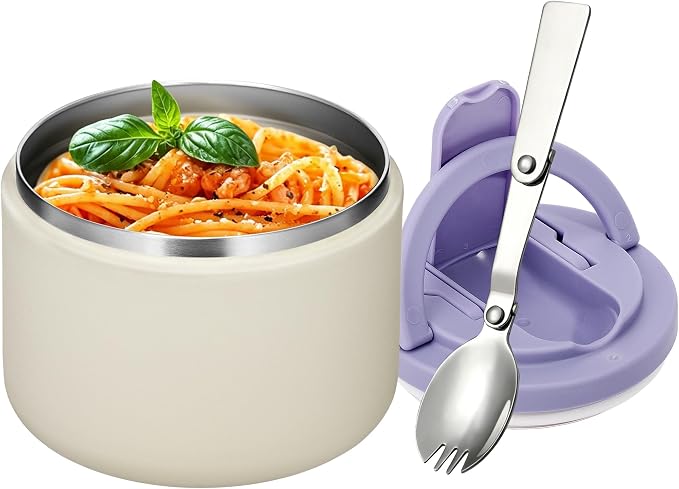 Itslife Soup Thermo for Hot Food Kids 25.5oz Lunch Containers with Buckle Lid Wide Mouth Hot Food Jar Vacuum Insulated Stainless Steel Bento Box Leakproof with Spoon (M-white3, 14oz)