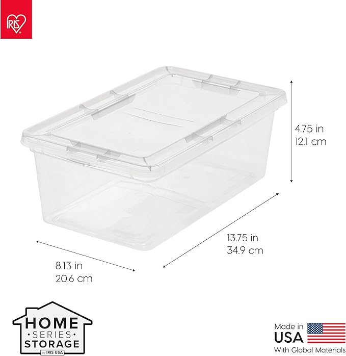IRIS USA 12-Pack Plastic Storage Bins with Lids, 7 Quart Stackable Clear Organizing Containers, Durable BPA-Free Latching Boxes for Home, Office, Garage & Closet Organization, Medium Size, Clear