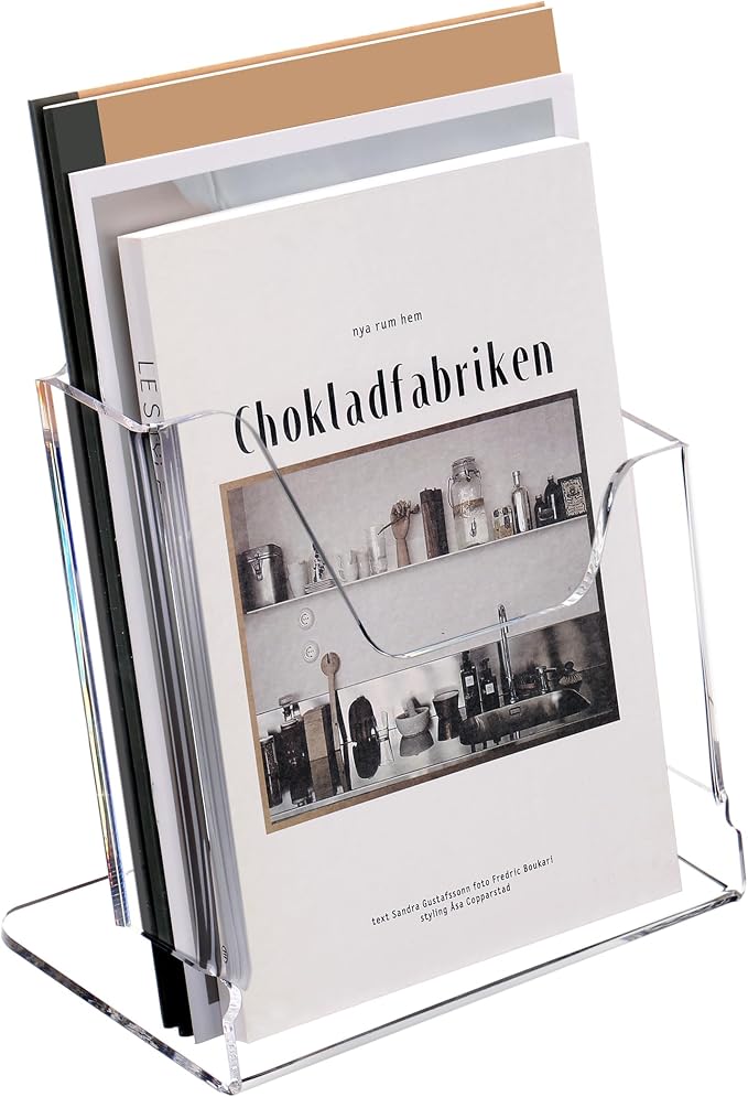 HeZone Acrylic Brochure Holder 8.5X11Inch , Clear Flyer Stand Display, Magazine Pamphlet, Booklet Holder for Desk(1 Pack) Used For Office Exhibitions Café Hotel Lobby Library...