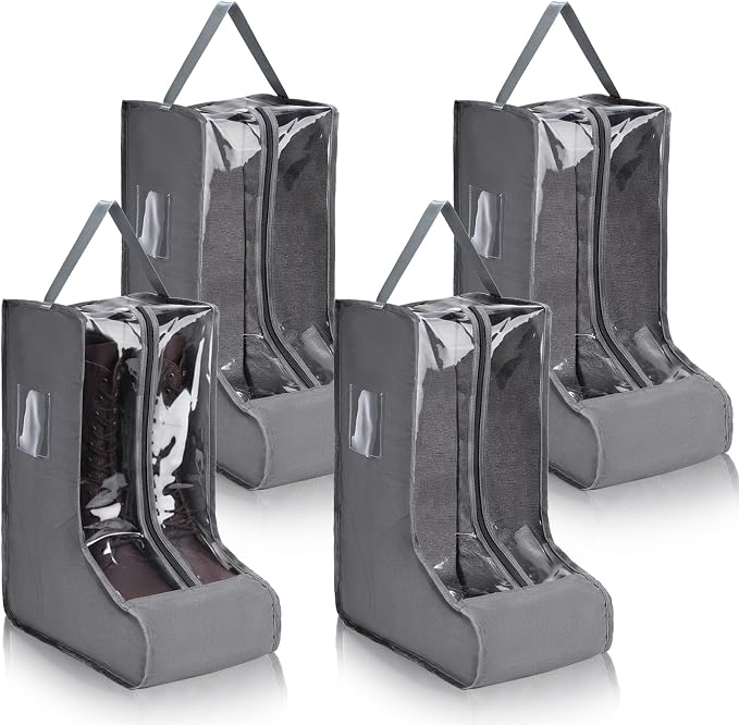 Sanwuta 4 Pcs Grey Portable Boots Bag for Cowboy Boots Tall Boot Storage Bags Portable Waterproof Protector Tools for Travel and Daily Wardrobe Shoe Cabinet and Other Home