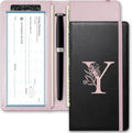 Letter Checkbook Cover, RFID Blocking Checkbook, Duplicate Checks with Pen Holder, Cards Slots, Multi-Functional Checkbook Holder for Personal and Business Checks