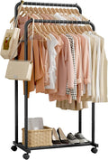 Sakugi Clothes Rack - Clothing Rack with Storage Mesh Shelf & Casters, Heavy-Duty Metal Clothing Rack for Hanging Clothes, Dresses, Coats, Large Load Capacity, Easy Assembly, Black, 28.0"x16.0"x59.0"