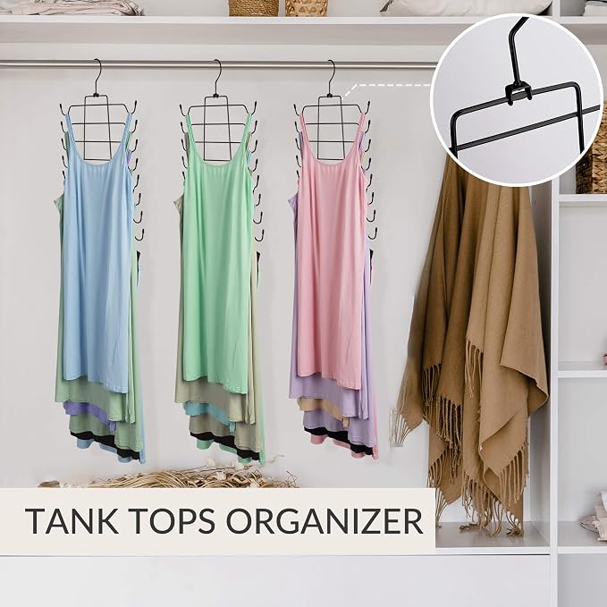 ZEDODIER Tank Top Hanger Space Saving, Bra Hangers for Closet Organizer, Hanging Bra Organizer Tank Tops Holder with 8 Hooks, Metal Closet Organizers and Storage Small Space Solutions, Black
