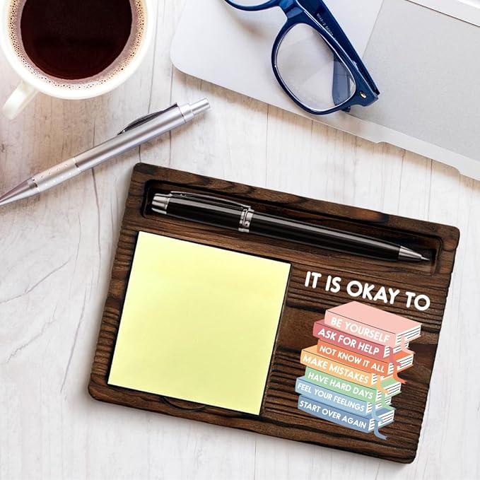 Inspirational Gifts It's Okay to Be Yourself Sticky Note Holder Motivational Self-Stick Note Pad Holders Home School Counselor Therapy Office Classroom Decor
