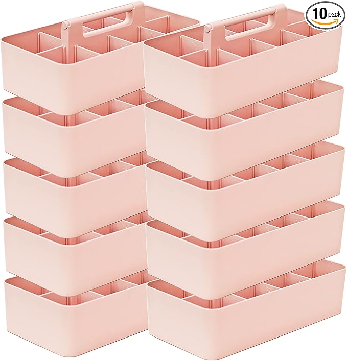 -Large Portable Caddy, DIY Dividers, 8 Compartments, School Office Supplies Home Business Basket with Handle Storage Organizer Made in USA (10 PACK, Indie Pink)
