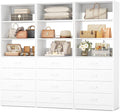 Aheaplus Closet Drawers Organizer System, 5.3FT Wood Closet System with 4 Drawers, Modular Walk-in Closets Storage Unit, Tall Bookshelf Storage Cabinet, White (3 Packs)