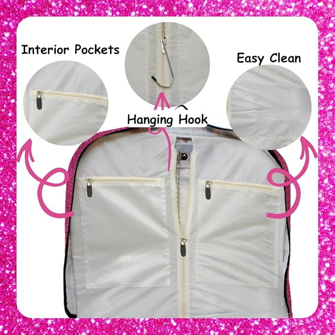 NGIL Glitter Travel Hanging Garment Bag (Glitter-Hot Pink) | Garment Bag for Girls, Cheer Travel Bag, Dance Competition Bag, Cheer Dance Competition, Beauty Pageant