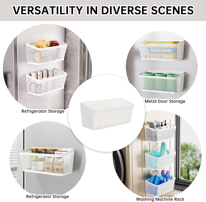 2Pcs Magnetic Spice Rack for Refrigerator, White Magnetic Shelves | Powerful Magnet Hanging Basket Holder, Magnetic Organizer Shelf for Fridge, For Seasonings Fruit Vegetables Coffee Beans