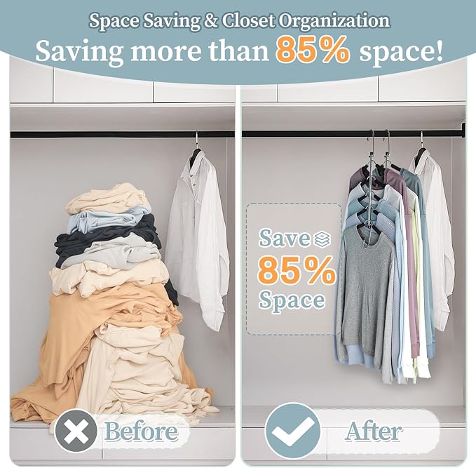 Clothes Hangers Space Saving Shirt Hangers, Non Slip Multi Shirt Organizer for Closet with Foam Padded Closet Organizers and Storage for T Shirt Short Dress Sweater Blouse Hoodie Coat Black 2 Pack