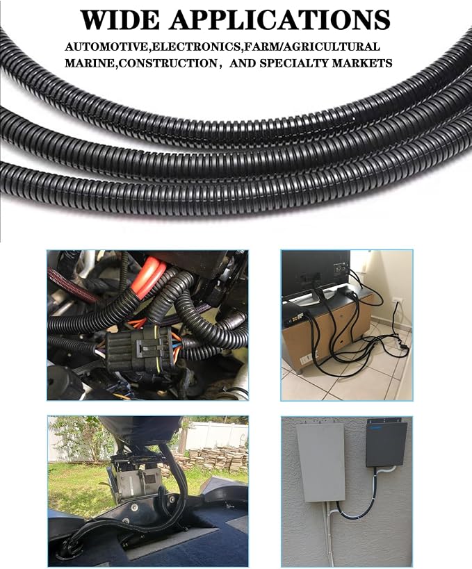 1/4 Inch Wire Loom Split Tubing - 16.5 ft Cord Protector Electric Wires Covers, Automotive Wire Flexible Conduit, Plastic Wire Cover