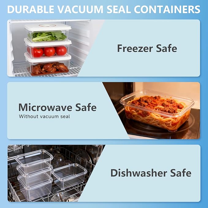Vixino Vacuum Sealer for Food with 30 Reusable Bags & 3 Vacuum Containers | Vacuum Seal Containers Store Liquids, Compact Handheld Vacuum Sealer, Portable for Sous Vide, Camping, Kitchen, Gifts