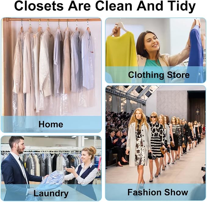 BEISHIDA 20PCS 60 Inch Plastic Garment Bag-Plastic Clear Dry Cleaner Laundry Bags for Clothes Cover, Hanging Clothes Storage for Long Dresses Skirt Coat Suit Shirt Jacket