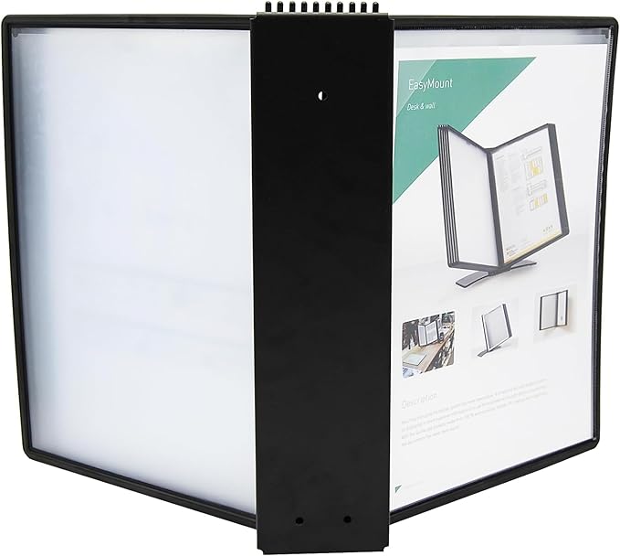 Tarifold Wall Mount Reference Organizer Display System, 10 Double-Sided Pockets, 20 Sheet Capacity, Durable Metal Base, Expandable, Easy-Load Polypropylene Pockets, Black