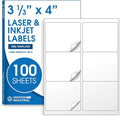 4" X 3.33" Matte White Printable Shipping Labels (100 Sheets, 600 Stickers) Address and Mailing Labels for Laser & Inkjet Printers - Spartan Industrial Template R015