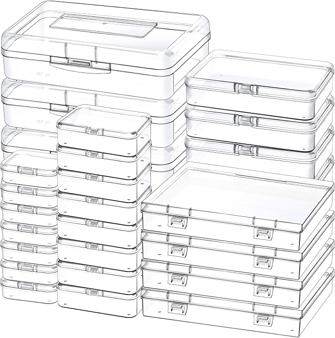 Mauproy Small Plastic Storage Containers with Lids, 5 Sizes, 28 Pack | Mini Bead Storage and Organizers, Rectangular Small Items Organizer Boxes with Hinged Lids and Labels for Craft Jewelry