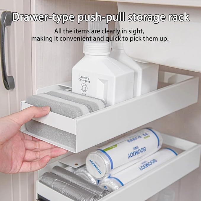 Multifunctional Cupboard White Drawer Pull-out type Storage rack For household use Carbon steel Slide rail Storage shelf Space-saving Kitchen Bathroom Balcony