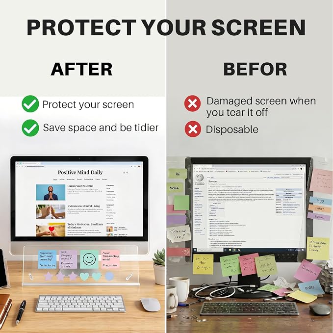 Monitor Memo Board Holder 16.5"x6.1", Office Organization memo Holders for Computer Sticky Note Holder, Space-Saving, Movable & Reusable, Screen Saver for Office & Home Desktop Decor Extra Large